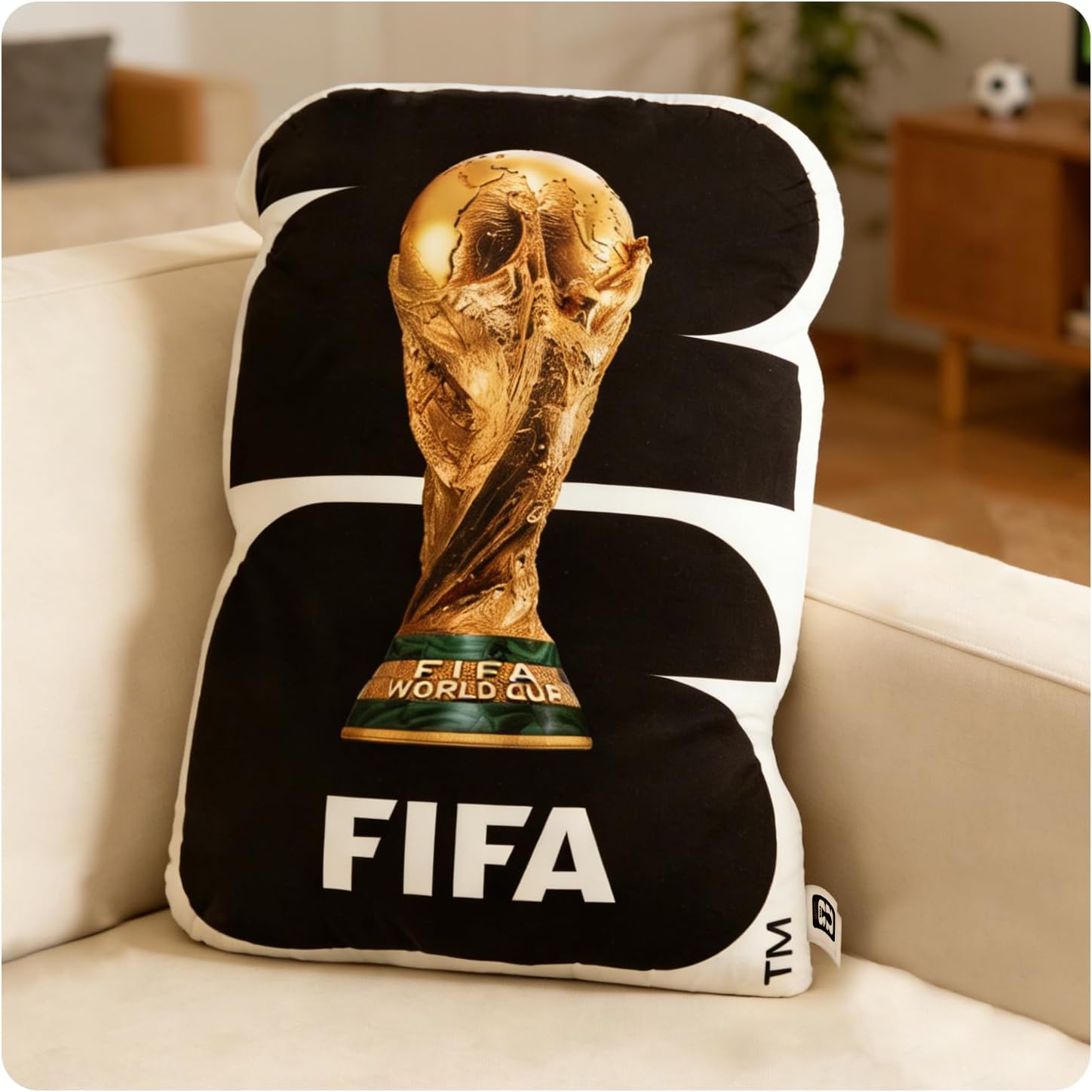 MESUCA FIFA World Cup 2026 Trophy Pillow – Official FIFA World Cup Merchandise – Soccer Themed Plush Pillow Cushion for Bedroom, Sofa, Home Decor – Collectible Gift for Soccer Fans (Black-Trophy)